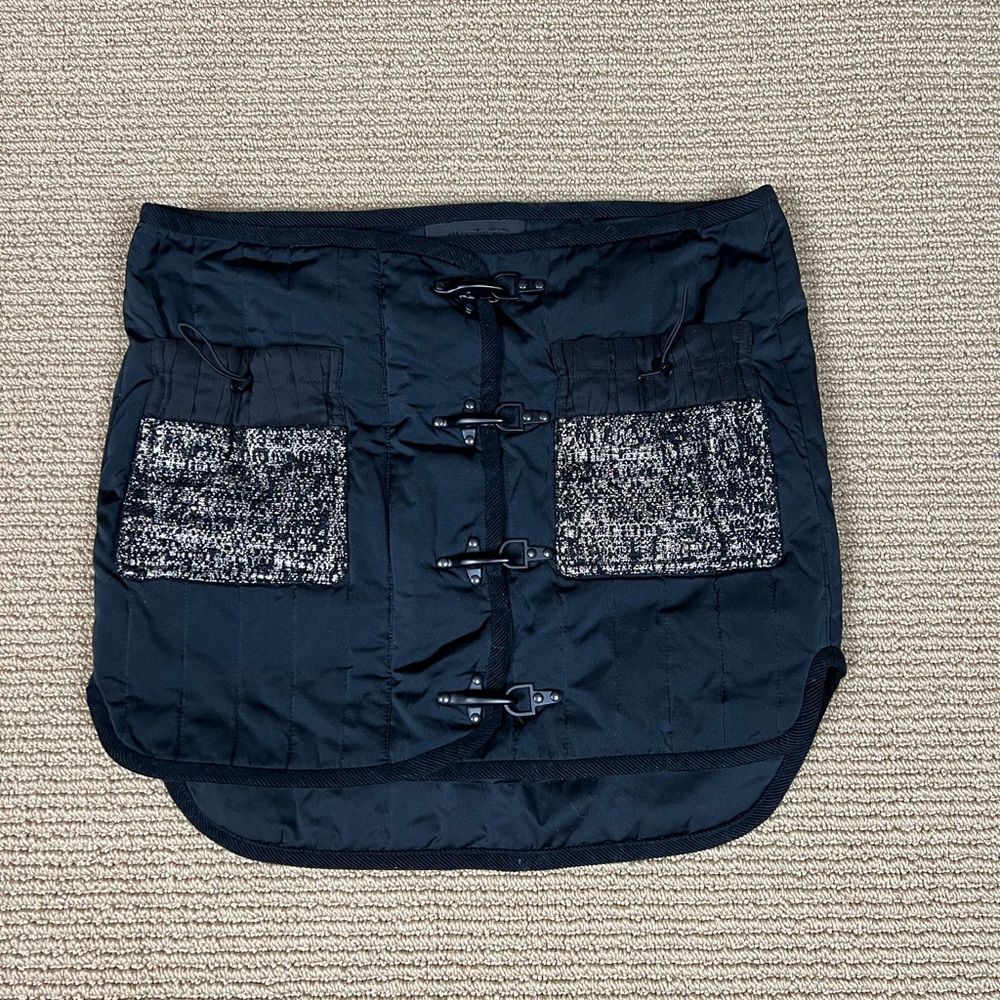 Alexander Wang Black Mini Skirt with Toggle Clasps and Gold Tweed Pockets Size 0